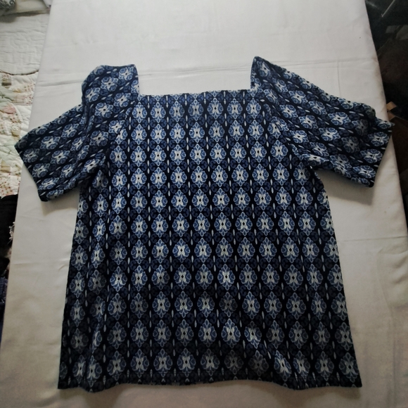 LOFT Square Neck Puff Sleeve Blouse Women's Size S Blue Floral Print - Picture 4 of 5